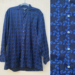 Maus & Hoffman blue and black anchor print nautical button down cotton shirt
